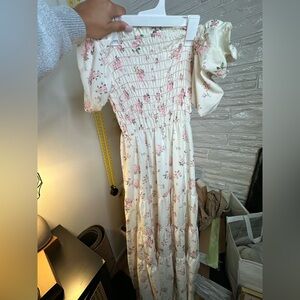 Floral Cream Dress off the shoulder NEW